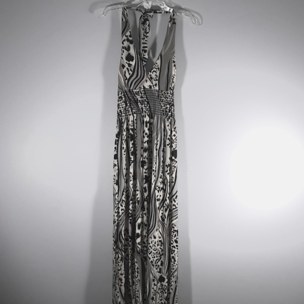 NWT ROMAN FASHION BLACK/ WHITE HALTER MAXI  DRESS SZ S